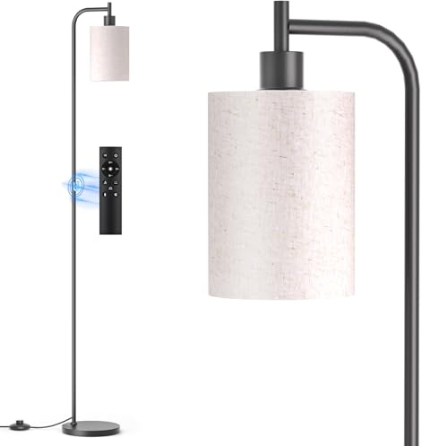 SIBRILLE Floor Lamp with Linen Shade, Dimmable Tall Standing Lamp with Remote Control & 3 Color Temperatures, Modern Floor Lamps for Living Room Bedroom Office Corner, 9W LED Bulb Included