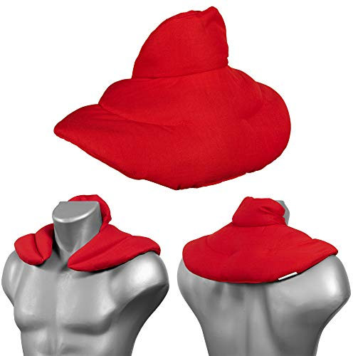Cojín cervical de calor con cuello. Algodón biológico rojo. Almohada térmica con huesos de cerezas. Cojín de nuca. Saco térmico de semillas