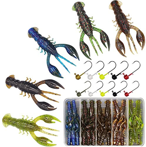 XFISHMAN - Ned-Rig-Köder-Set, 35-teilig, Krebse, Barsch, weicher Kunststoff, Angelköder mit Finesse Shroom Jigkopf, 6,3 cm