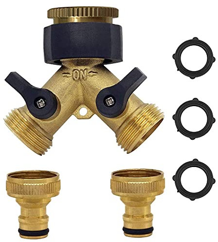 OHAYORI Robinet Double Machine a Laver, 2-Voies Y-Distributeur, Adaptateur Tuyau Arrosage en Laiton de 3/4&1/2, Raccord en Y avec 2 Répartiteur de Tuyau pour Connexion de 2 Appareils