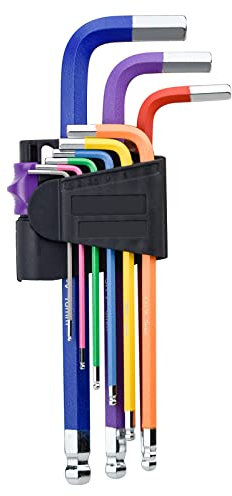 BOFUS 9PC Allen Key Set Professional Hex Wrench Ball End Allen Key Set with Colour Coding Sizes(1.5mm-10mm) for Furniture Assembly, Bike/Scooters Maintenance, Household DIY, Multicolour