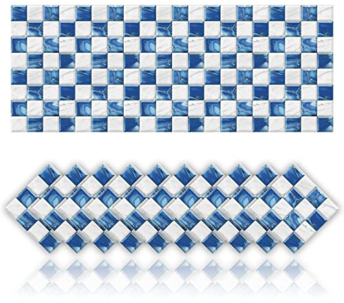 Cendray 20 Stück Fliesenaufkleber Selbstklebende Mosaik Stil Dekoration Aufkleber für Badezimmer Küche Wand DIY Öldichte wasserdichte PVC Fliesenaufkleber (15x15cm,Blau)