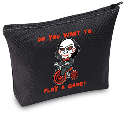 WZMPA Saw Horror Movie Cosmetic Makeup Bag Jigsaw Killer Fans Gift Do You Want to Play a Game Movie Makeup Zipper Pouch Bag for Friend Family, Play a Game