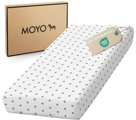 MOYO Kinder Spannbettlaken 140x70 cm I Warmer Tupfenregen Grau I 1 Stück I Atmungsaktives Bettlaken aus 100% OekoTex-Baumwolle I Hochwertiger Kinderbett-Bettbezug für Kindermatratzen