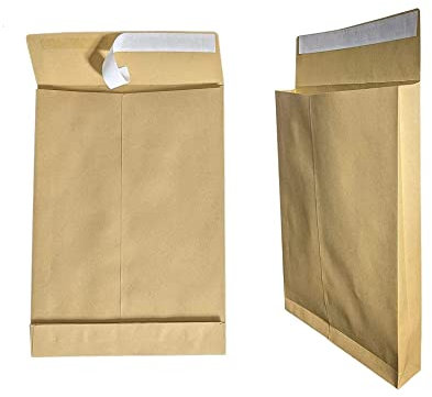 25x Faltentaschen C4 A4 braun, 229x324mm, 4cm Bodenfalte, selbstklebend mit Abziehstreifen, 130 g/qm, Faltenversandtaschen Musterbeutel