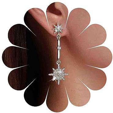 TseenYi stjärna droppar örhängen Cz Starburst dinglande örhängen vintage Northstar droppar örhängen guld gnistrande stjärna dinglande örhängen smycken för kvinnor och flickor presenter, Zink