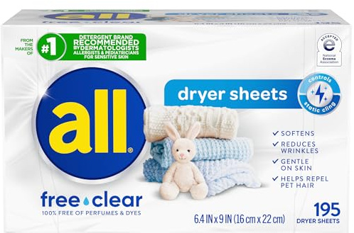 VERSAINSECT Softener Dryer Sheets for Sensitive Skin, Free Clear, 195 Count