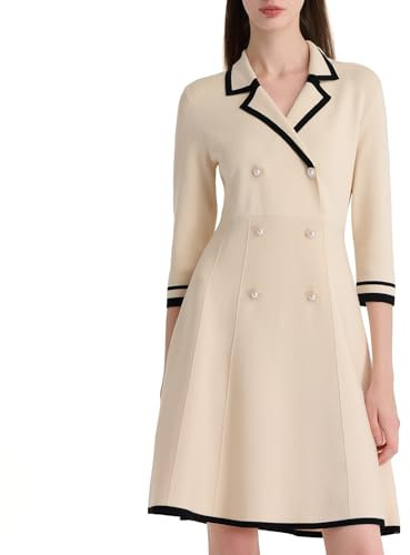 GOELIA Winter Dresses for Women UK Jumper Dress for Women, Button up 3/4 Sleeve Knit Mini Jumpers Dresses Sweater 50s Dress for Teacher Work Business Black