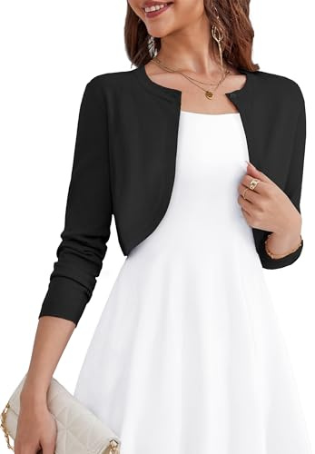 OmicGot Womens Long Sleeve Black Bolero Shrug Open Front Knit Cropped Cardigan L