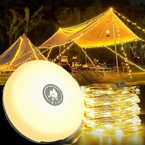 Guirlande Lumineuse de Camping, 8 Modes D'éclairage,2800mAh,Dure Jusqu'à 14 Heures,4 EN1 Guirlande Lumineuse Extérieure Portable Rechargeable Pour Camping, Cour, Randonnée, Décoration, Noël (32.8ft)