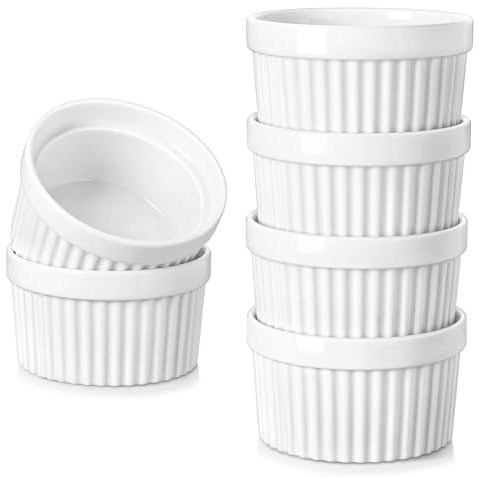 vancasso RAMEKINS 10 Oz Soufflé Förmchen Set von 6, Creme Brulee Schälchen Backofen sicher, Porzellan Soufflés, Kleine Keramik-Schalen, Mini Auflaufformen zum Backen, Weiß
