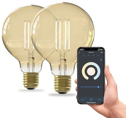CALEX Smart LED Lampe, E27, G95, Gold Filament, warmweißes Licht, dimmbar, WLAN App- & Sprachsteuerung, 2er Pack