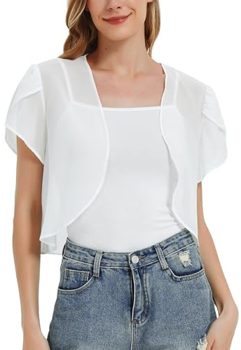 BALAYSIER Bolero, dam, festlig, kortärmad, chiffong, bolero, jacka, sommarjacka för aftonklänning, transparent, öppen kofta