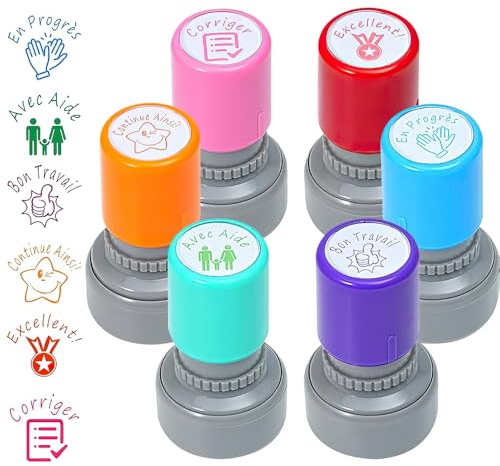 SKIKHN Tampons Enseignants Français, 6PCS Tampon Maîtresse d'École, Encreur pour Encourager et Motiver les Élèves