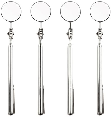 Flylin Specchio di ispezione auto, 4 pezzi, 30 mm, rotondo di ispezione con utensili, girevole a 360 gradi, specchio di ispezione telescopico regolabile per auto meccaniche (170-500 mm)