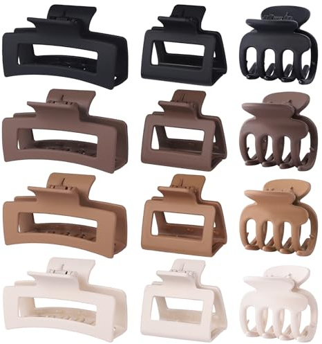 SMKSL 12 Pcs Hair Clips for Women 3 Styles Small Medium Large Claw Clips for Thin Thick Curly Hair, Strong Hold & Non-Slip Hair Clips, Stylish Matte Hair Accessories Ideal Gifts for Women (Brown)