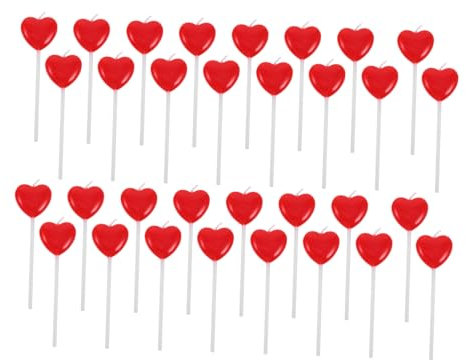 HOMOCONO 50piezas Velas De Cumpleaños Forma De Corazón Rojo Unidades Decoración Romántica para Bodas San Valentín y Cumpleaños Candelas De Cera para Postres y Fiestas