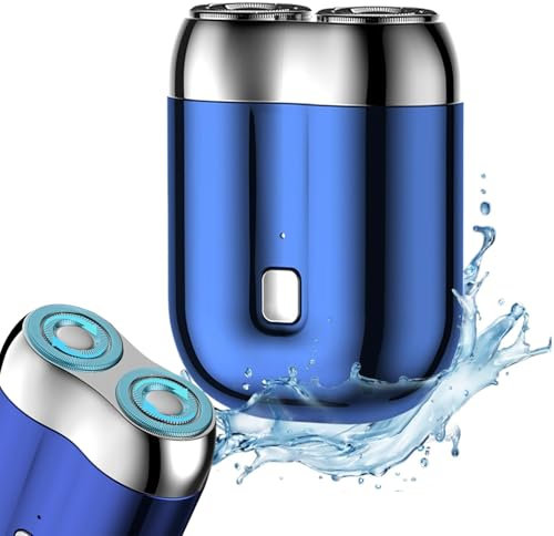 Rasierer Herren Elektrisch, Tragbarer Mini IPX7 Wasserdicht Elektrischer Rasierer Herren, Elektrorasierer Herren 2 in 1 Kabellos Rotationsrasierer für Gesicht Nass und Trockenrasierer (A#-Blau)