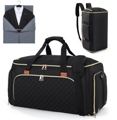 Hautton Porta Abiti da Viaggio 50L con Tracolla e Scomparto per le Scarpe, Borsa da Viaggio Convertibile 2 in 1 da Appendere per Abiti da Uomo per Viaggi d'affari -Nero
