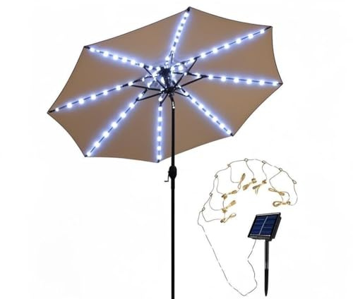 EONSMN 45Ft 104LED Outdoor Solar Umbrella Light String Suitable for Garden Lawn Parasol Light Strip Lantern Sun Umbrella Light String ([White Light)
