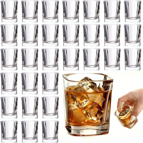 ELFULLY 30 Pack Heavy Base Shot Glasses Set, 2.2 oz Clear Whiskey Glasses, Square Shot Glass Bulk, Small Thick Glass Cups for Vodka Tequila Espresso Liquor, Ideal Supplies for Bar Party