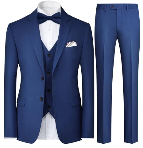 YFFUSHI Costume Homme 3 Pièces Slim Fit Mariage Bureau Cérémonie Veste Pantalon Gilet Noeud Papillon, Bleu Marine, M