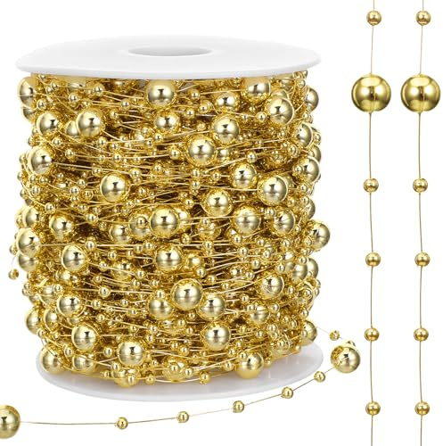 30 m pärlgirlang jul, guld pärlhalsband julgran, pärlband pärlhalsband dekoration, simljus, gardin pärlor för jul bröllop fest