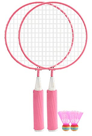 CHEOTIME Badmintonracket för barn, 2 bollar Stort nät Mjukt anti-halkhandtag Badmintonracketar för barn för träning Rosa legeringsram för utomhussporter (Rosa)