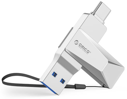ORICO Memoria USB de 32 GB, USB 3.2, OTG, hasta 150 MB/s, 2 en 1, Tipo C, de Metal, para iPhone 17/16/15, Android, Smartphones, Tablets, Mac, Computadora Portátil, Plata, CB05