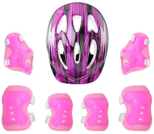 Yihuimin bit skyddsset för barn flickor och pojkar rullsko sport justerbar cykelhjälm armbåge knä och handledsskydd för larv skateboard rosenröd en storlek