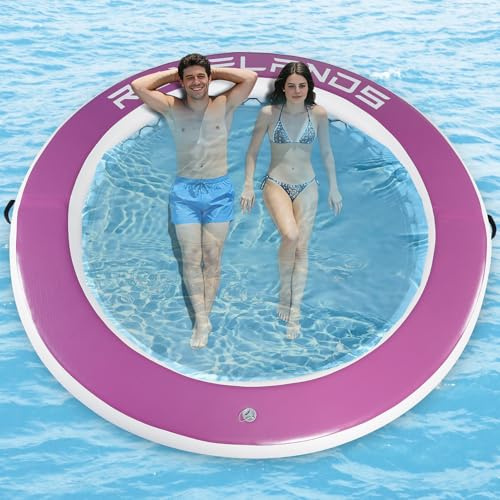 ROMELANDS Amaca gonfiabile ad acqua, 245 cm, anello da nuoto rotondo come piattaforma galleggiante per feste estive, piattaforma di nuoto per laghi, piscine e mare, viola