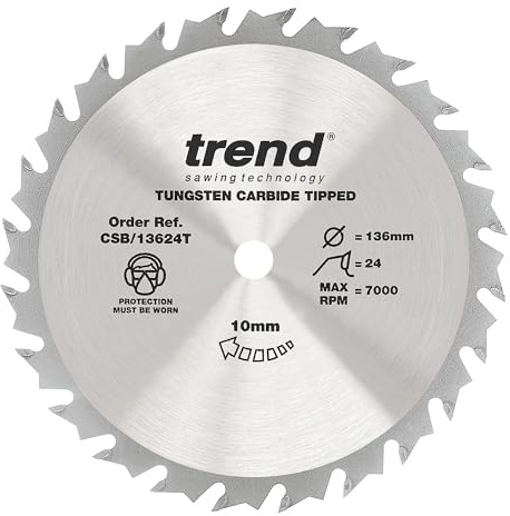 Trend Wood Cordless Circular Saw Blade, 136mm Diameter, 10mm Bore, 24 Teeth, 1.5mm Kerf, +15° Hook, TCT, Medium Finish, CSB/13624T