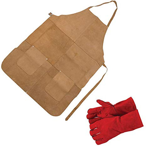 Dapetz ® Welder Apron & Gauntlet Gloves 350mm Leather Heat Resistant Apron Gauntlets For Fireproof Barbecue, Tig, Mig, Stick Welder, Forge, Fireplace, Wood Stove, BBQ, Oven