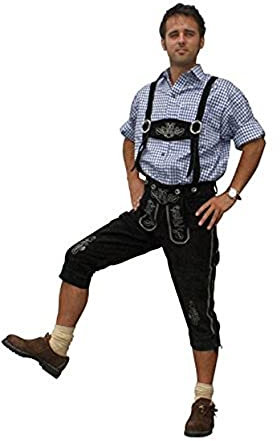 Trachten Lederhose aus echtem Leder Kniebundhose Größe 46-60 (60, schwarz)