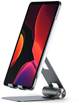 SATECHI R1 Faltbarer Tablet Ständer aus Aluminium, verstellbare & rutschfeste Handyhalterung für iPhones, Elegantes Design, universell kompatibel mit Tablets & Smartphones bis zu 13 Zoll – Space Grau