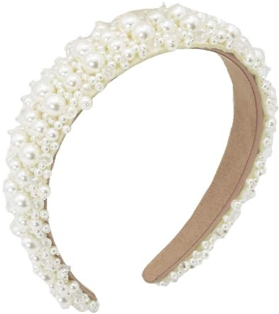 MHDGG Faux Pearl Headbands for Women White Bling Rhinestones Hairbands Bridal Hair Hoop Wedding Accessories for Girls