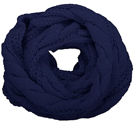 POLG Women Winter Ribbed Circle Loop Scarf Knit Infinity Chunky Cable Knit Scarf Thick Neck Warmer for Women (Navy, One Size)