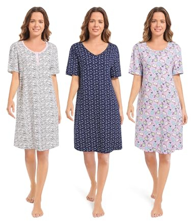 CONOMAX 3 Pack Sleepshirts Women's Nightshirt Soft Nightgowns for Women Short Sleeve dress Sleepwear(S-3X)