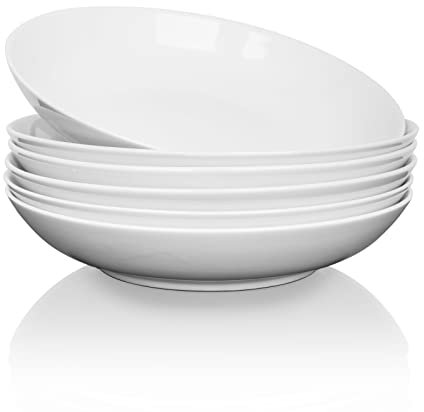 ALLUSEIT Suppenteller Keramik, 6Teilige 1.1L Pastateller Groß, Tiefe Teller Set, Frühstücksteller, Salatteller, Speiseteller, Mikrowellenfest Spülmaschinenfest, Weiß Porzellan Φ23cm