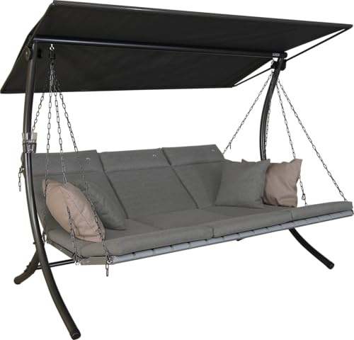 Angerer Balancelle Deluxe, Balancelle de Jardin 3 Places, Acier Galvanisé avec Toit en Textilène, Coussins Lavables, Position Réglable, Fabriqué en Allemagne (Gris Clair)