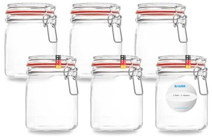 Flaschenbauer - Lot de 6 bocaux de conservation à étrier métallique de 900 ml - Convient comme bocal de conservation et de fermentation - Pour le rangement, le remplissage - Avec étiquettes - Fabriqué