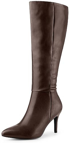 Perphy High Heels Pointed Toe Stiletto Heel Knee High Boots for Women, Coffee, 5.5 UK