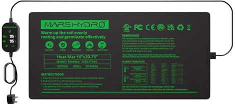 MARS HYDRO Heizmatte für Pflanzen 25x52 cm, Heizkissen Heizmatten mit Thermostat für Sämling Germination, Haustier und Reptilien, IP67 Wasserdicht
