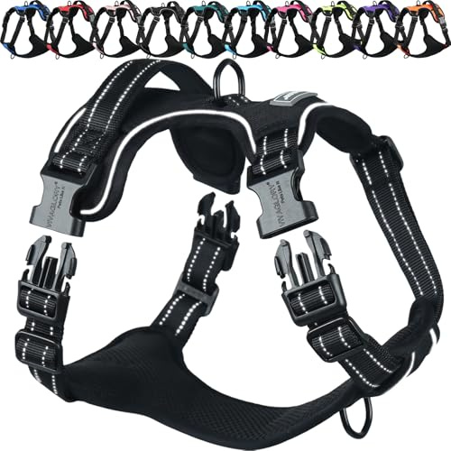 VIVAGLORY Easewalk Hundegeschirr, Anti Zug Hundegeschirr für Training & Spazieren, Anti Zieh Geschirr Welpengeschirr Mit Griff, Ausbruchsicher & Non-Stop für Welpe Hunde, M, Schwarz - Plain