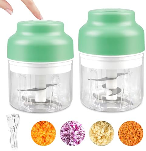 Hachoir électrique avec port USB, mini robot de cuisine 250 ml, 320 ml, coupe-légumes électrique, avec 4 et 6 lames tranchantes, presse-ail multifonction pour viande, légumes, fruits (vert)