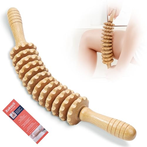 Xokocli Wood Cellulite Massage Tool Wood Therapy Massage Tools Body Roller Fascia Blaster Lymphatic Drainage Massager for Legs Thighs Muscle Pain Relief(White 12-Wheel)