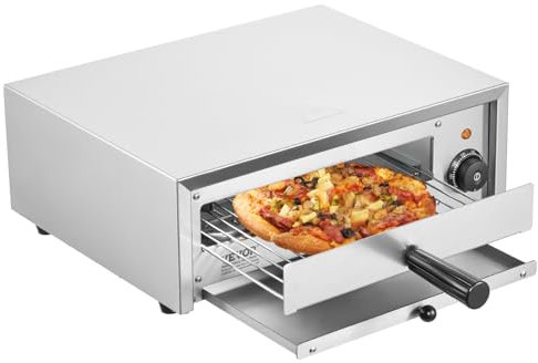 VEVOR Horno de Pizza Eléctrico de Encimera, 1500 W, Rango de Temperatura de 122 a 662 ℉, Acero Inoxidable y Bandeja Recogemigas Fácil de Limpiar, para Uso Comercial y Doméstico, 500 x 380 x 190 mm