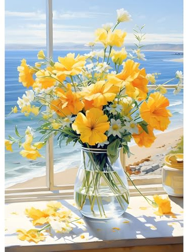 MXJSUA 5D DIY Vase Flowers Diamond Painting, Flowers Diamond Painting Full Kit, Diamond Painting Craft Rhinestone Cross Stitch Painting for Adults, 30x40 cm