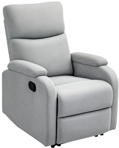 HOMCOM Poltrona Relax Reclinabile Manuale 60°, Poltrona con Poggiapiedi, Poltroncina Reclinabile con Schienale Imbottitura Spessa in Tessuto per Camera da Letto, Salotto e Soggiorno, Grigio