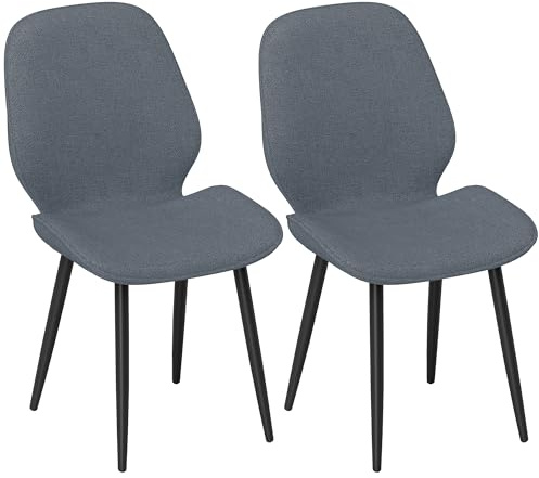 HOMCOM Lot de 2 chaises de Salle à Manger chaises de Cuisine Modernes avec Pieds en métal, Dossier incurvé et Assise rembourrée pour Salle à Manger, Chambre, Salon, Gris
